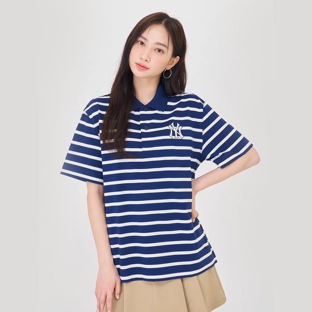  Áo Polo MLB - Varsity Stripe Oversized Collared T-shirt NY - 3APQV0343 