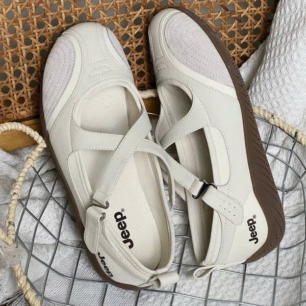 Giày Jeep Mary Jane - [Nữ] Vintage Toe Ballet White P661W13310