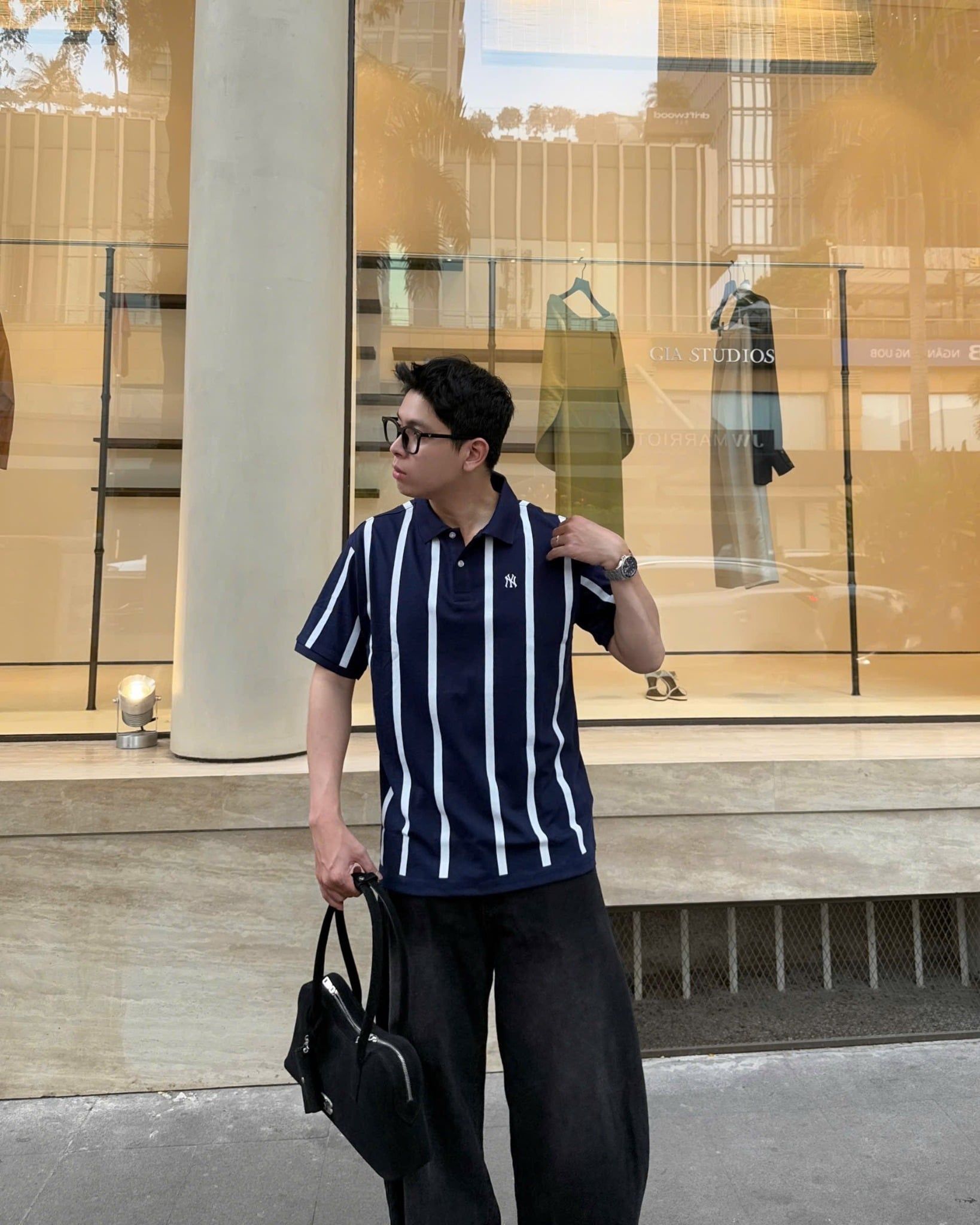  Áo Thun Polo New Era - [Unisex] NY Basic Stripe White/Navy 