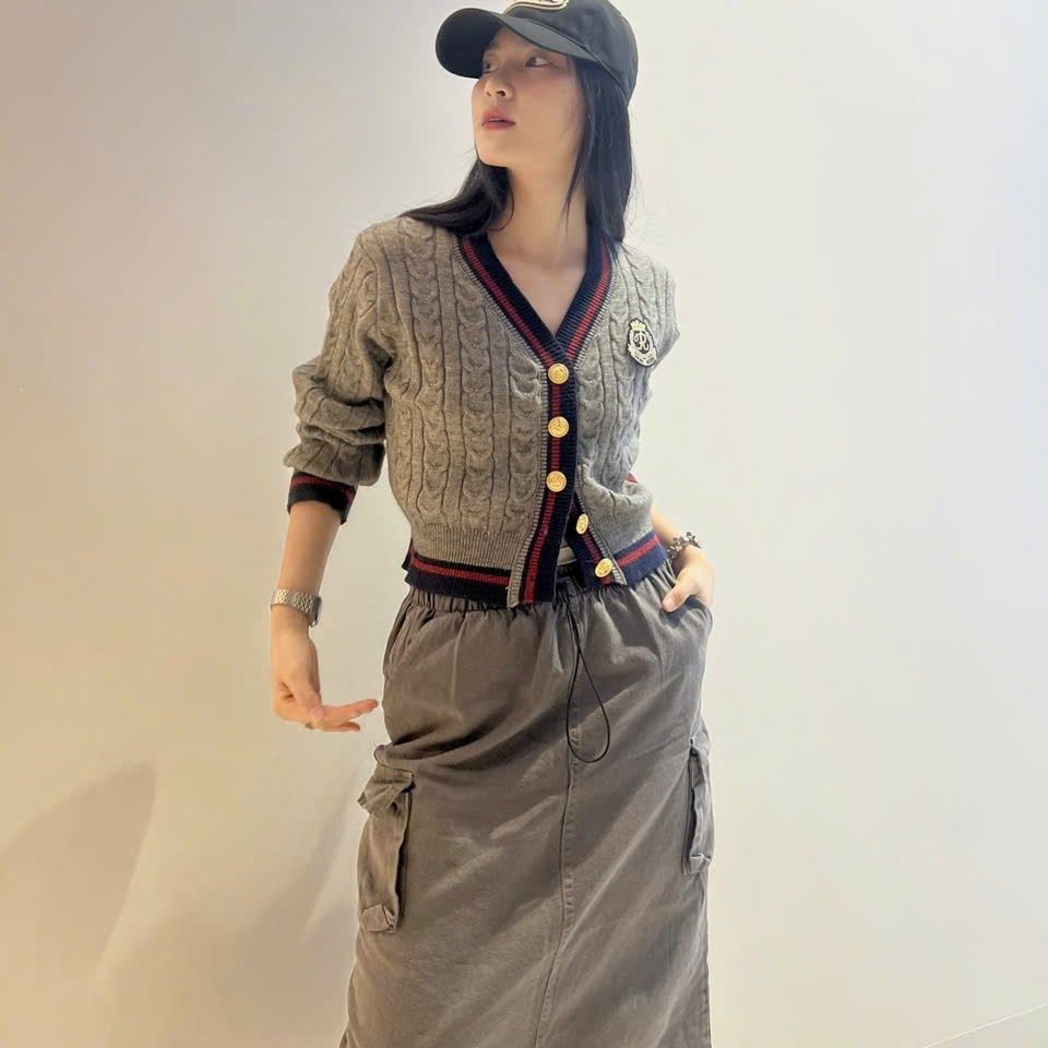  Áo Cardigan Len Nội Địa Hàn Freesize Màu Xám 