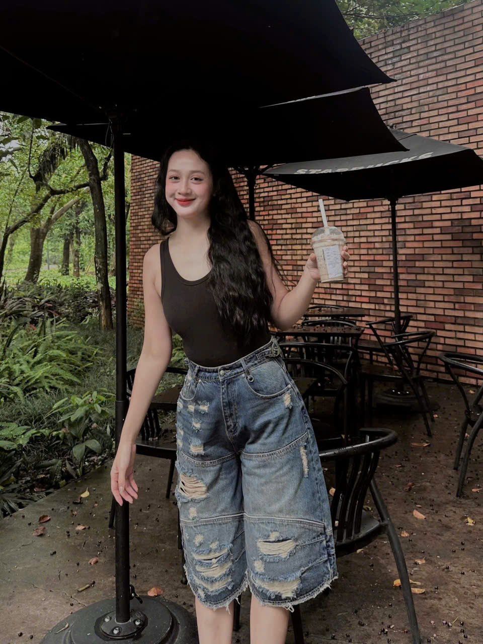  Quần Lửng [Unisex] Badblood - [w-srt25-031] Convex Denim Long Bermuda Pants - Mid Blue 