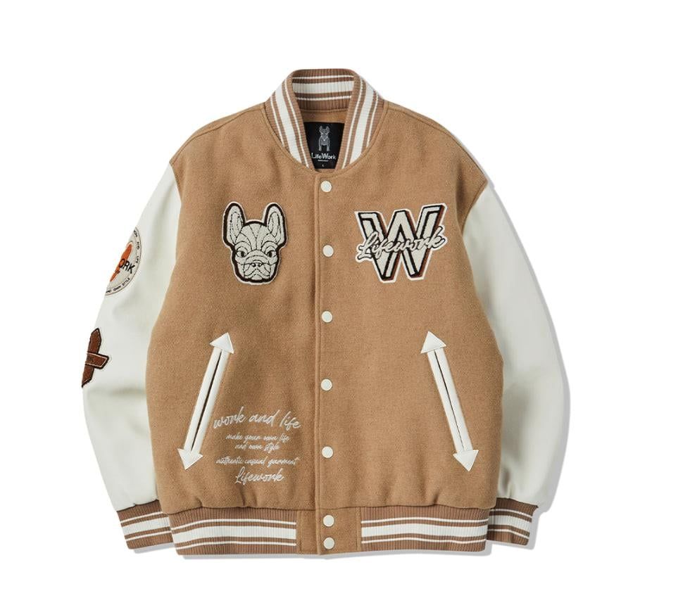  Áo Khoác Bomber LifeWork Hipdog Applique Varsity Jacket Beige - LW234JP120 