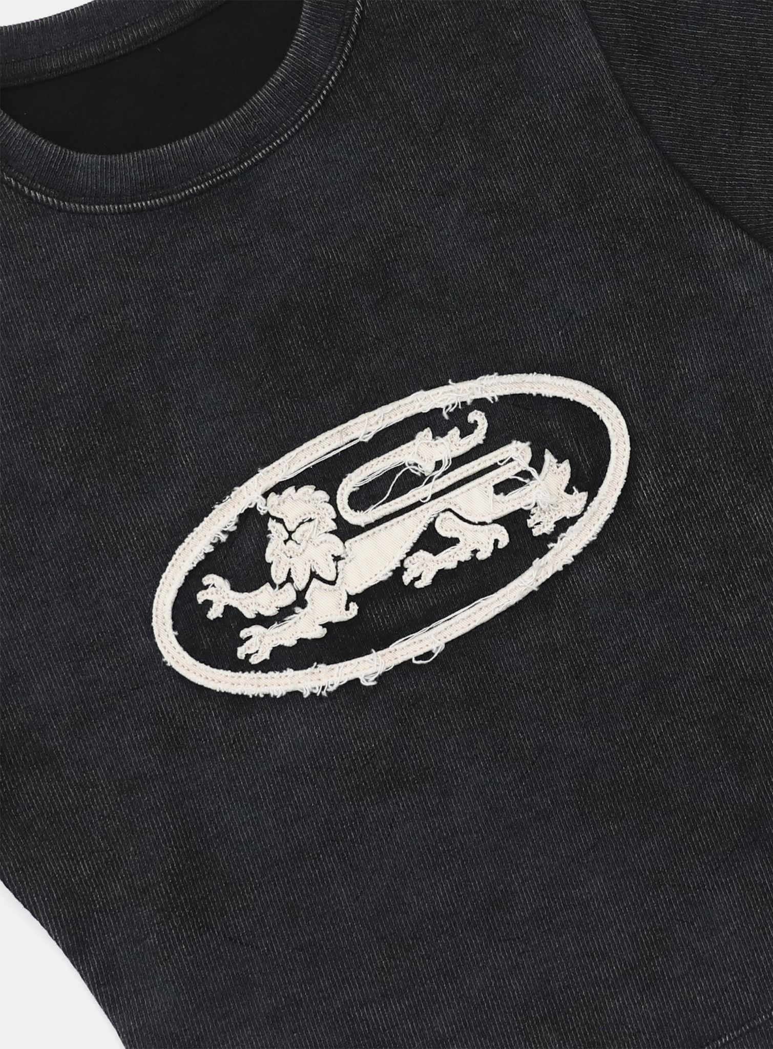  Áo Thun [Unisex] Badblood - [w-tee25-033] Lion Patch Short Sleeve Slim Fit Washed Black 