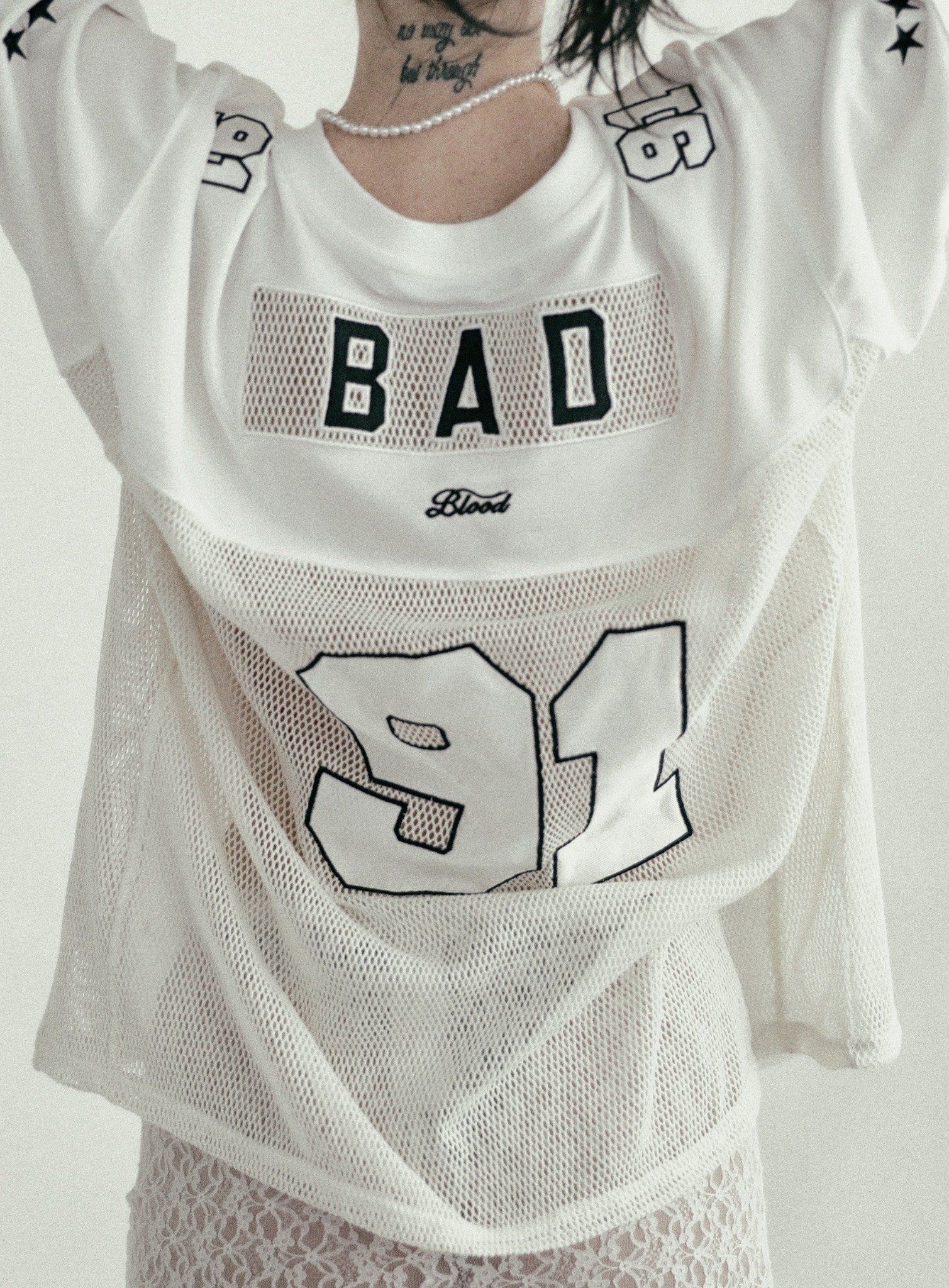  Áo Thun [Unisex] Badblood - [w-tee24-072] Crochet 91 Football Jersey Large Fit White 