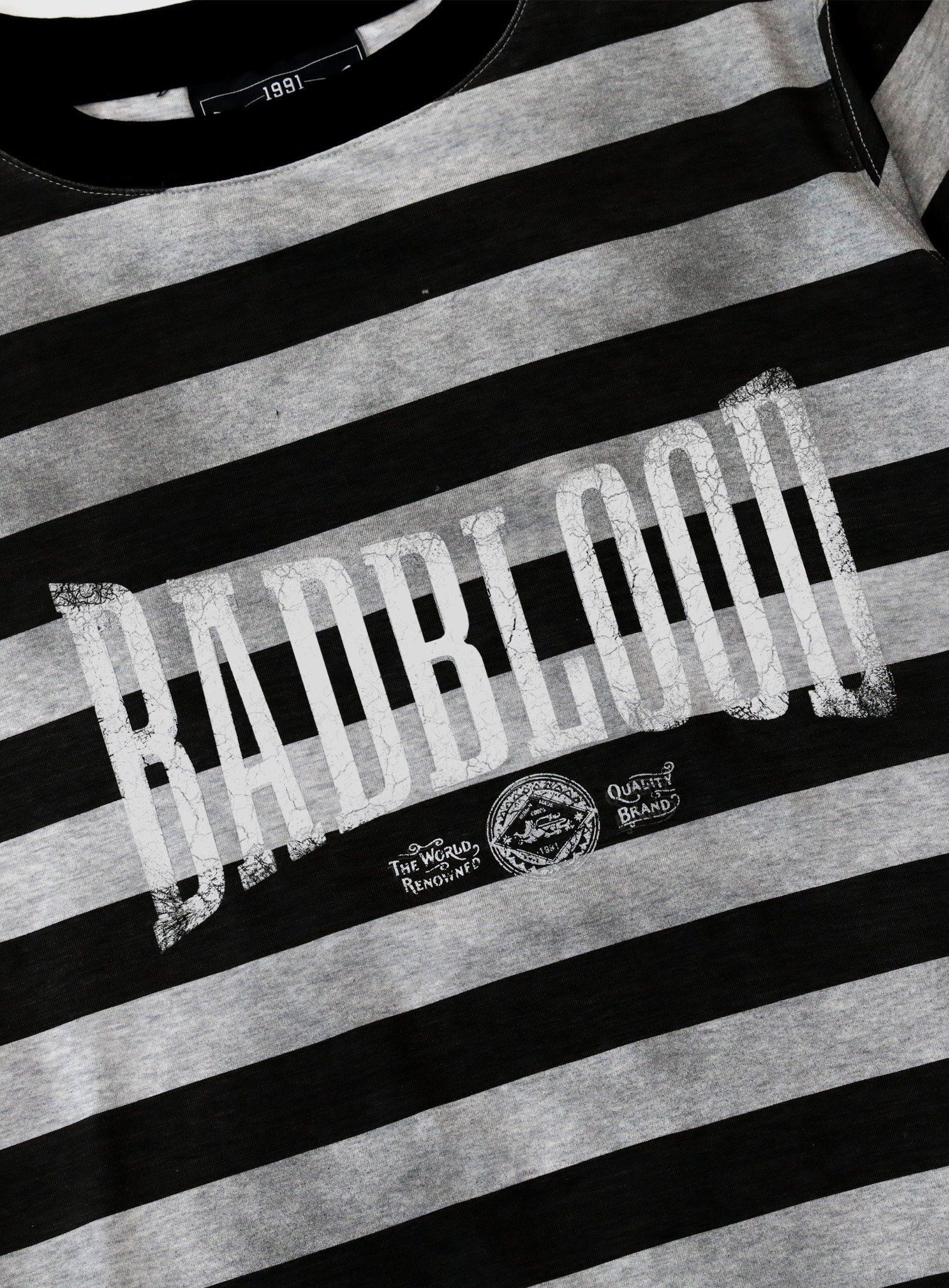  Áo Thun [Unisex] Badblood - [w-tee25-066] Curved Logo Dusty Stripe T-Shirt Black/Grey 