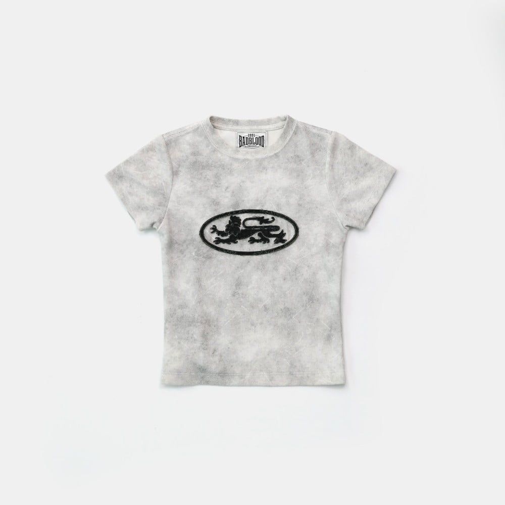  Áo Thun [Unisex] Badblood - [w-tee25-031] Lion Patch Short Sleeve Slim Fit Washed White 