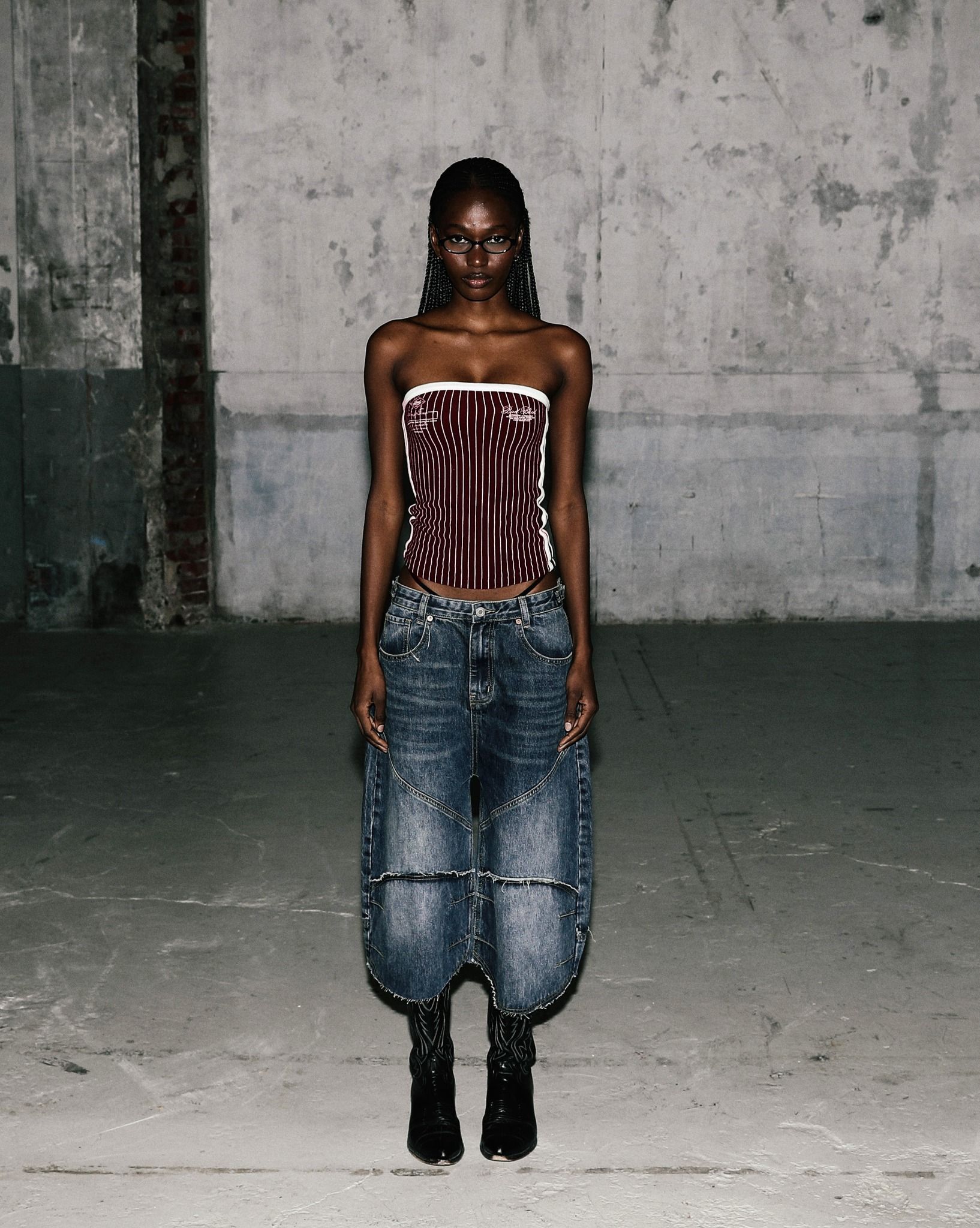  Áo Quây [Nữ] Badblood - [w-tnk25-033] Classic Logo Stripe Tube Top Wine 