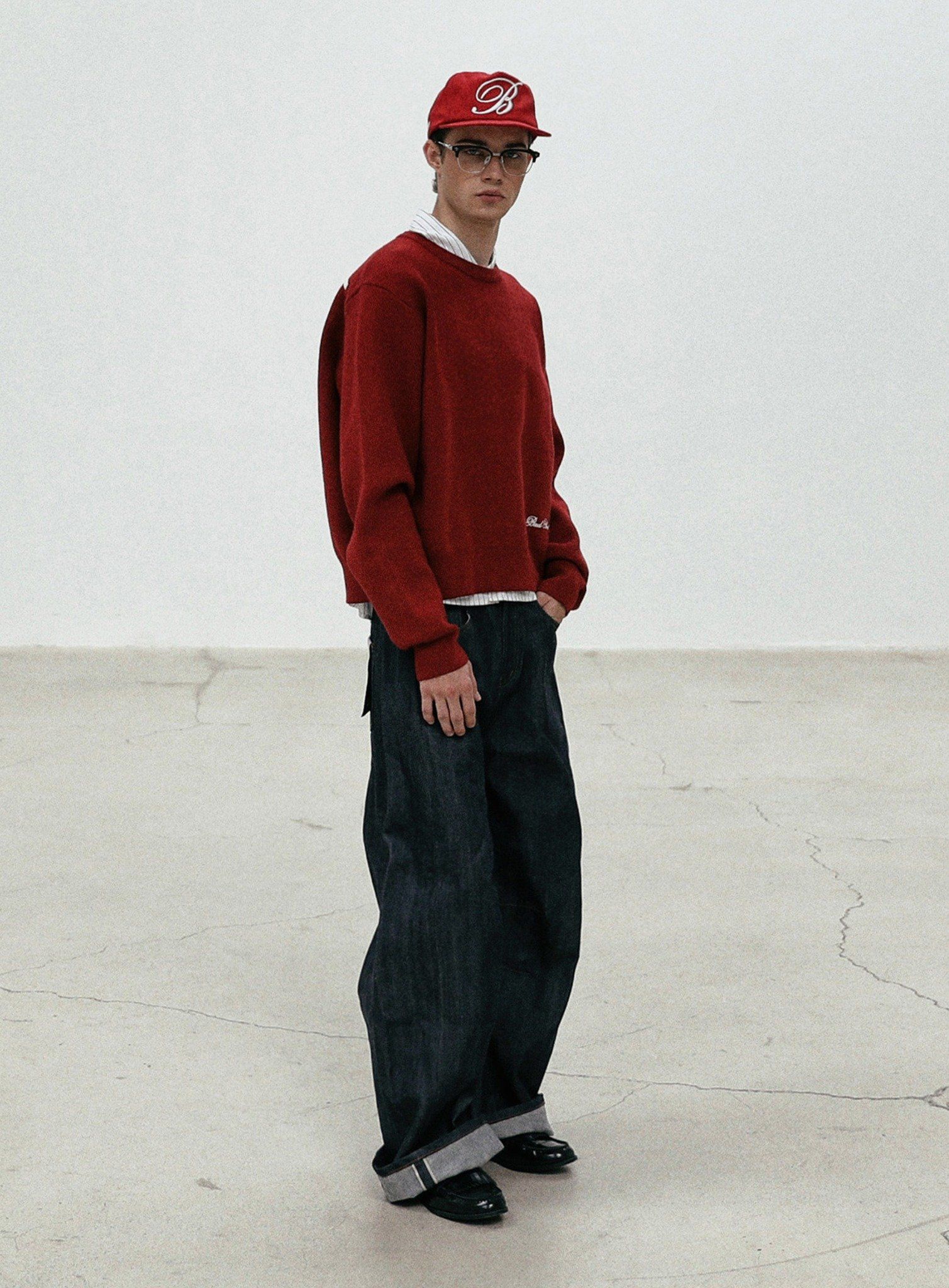  Áo Sweater [Unisex] Badblood - [w-knt24-008] Classic Big Logo Crewneck Sweater - Red 