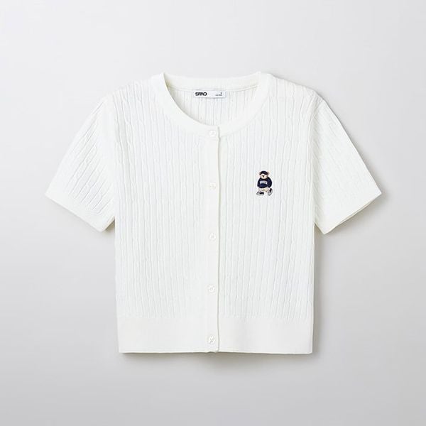 Áo Crop Cardigan WHOAU [Nữ] - (Woody) Cable Crop Cardigan White - SPCKF24G51
