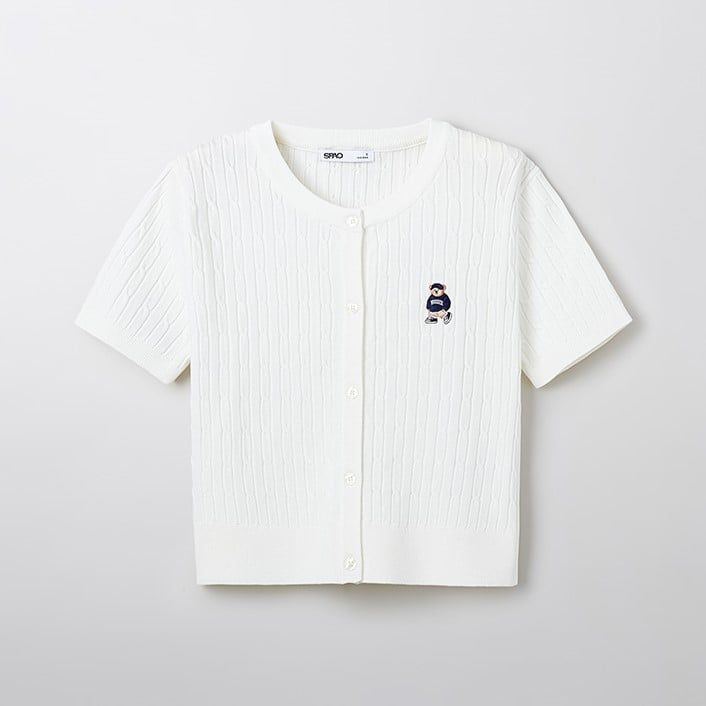  Áo Thun Len SPAO [Nữ] - Woody Cable Crop Cardigan White - SPCKF24G51 
