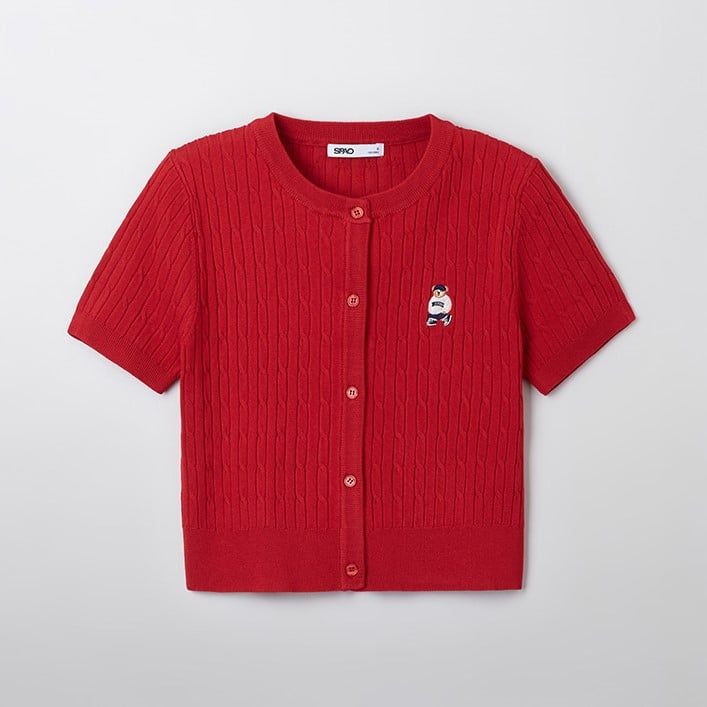  Áo Thun Len SPAO [Nữ] - (Woody) Cable Crop Cardigan Red - SPCKF24G51 