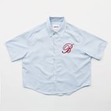  Áo Sơ Mi [Unisex] Badblood - [w-sht24-014] Classic Logo Short Sleeve Shirt Blue/Stripes 