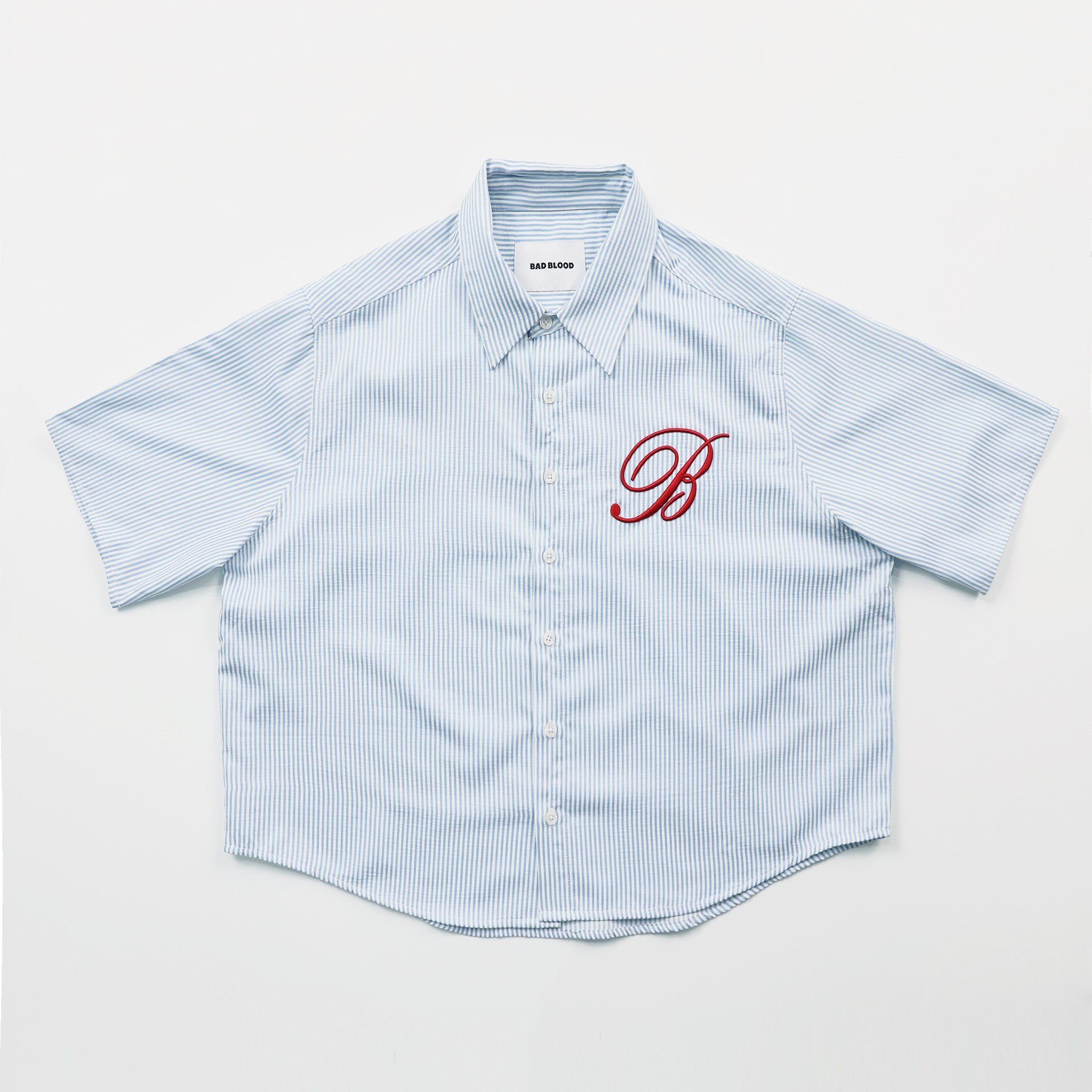  Áo Sơ Mi [Unisex] Badblood - [w-sht24-014] Classic Logo Short Sleeve Shirt Blue/Stripes 