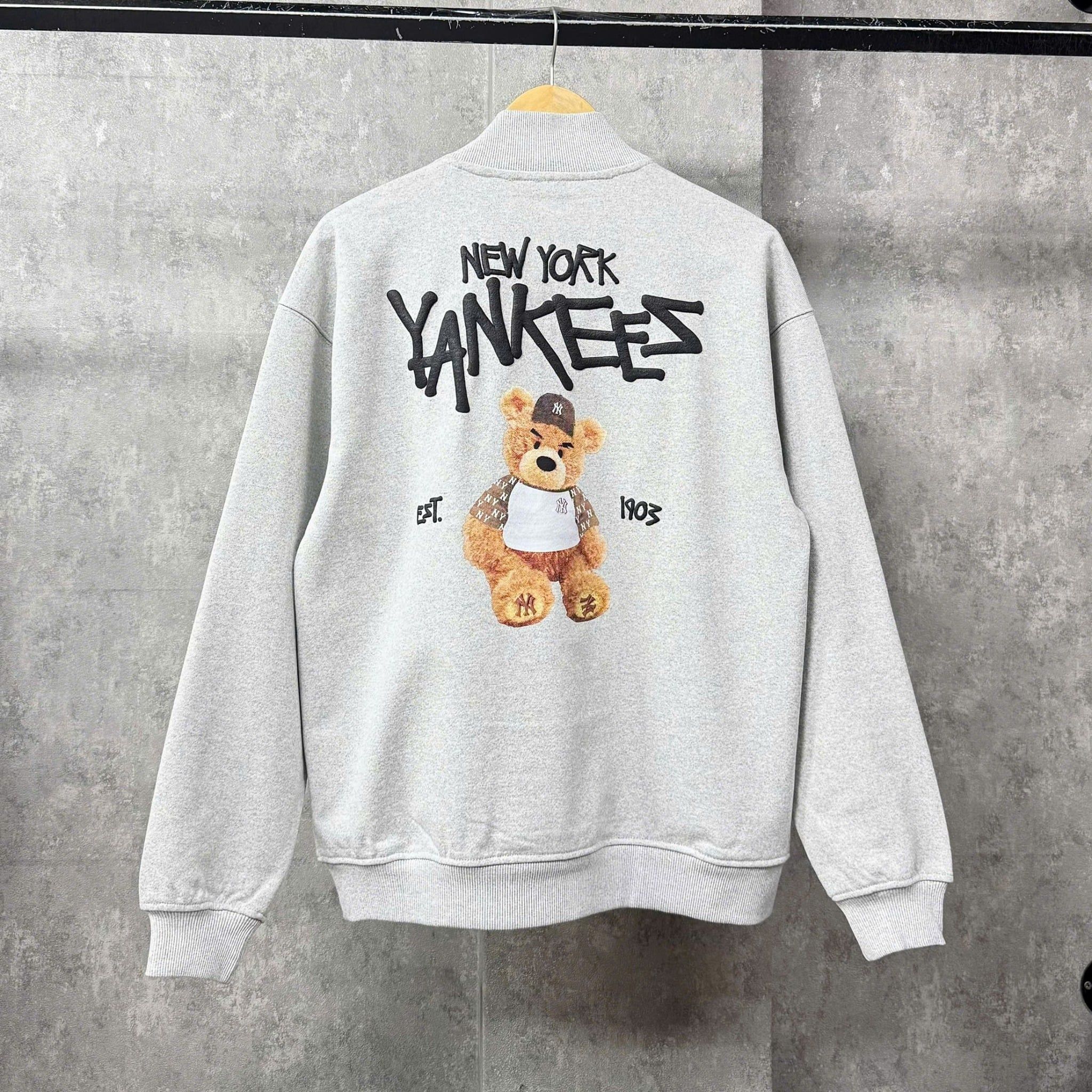  Áo Sweater Zip New Era - [Unisex] Bear EST.1903 NY Gray 