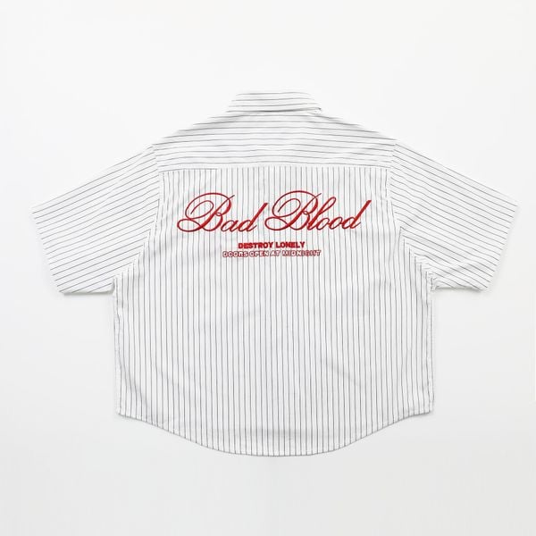 Áo Sơ Mi [Unisex] Badblood - [w-sht24-012] Classic Logo Short Sleeve Shirt White/Stripes