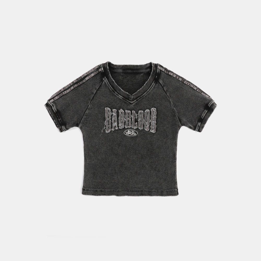  Áo Thun [Unisex] Badblood - [w-tee25-011] Rusty Denim V-Neck T-Shirt Black 