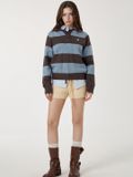  Áo Sweater Whoau Bokashi Stripe Collar Pullover Brown - WHKAF4T32F 