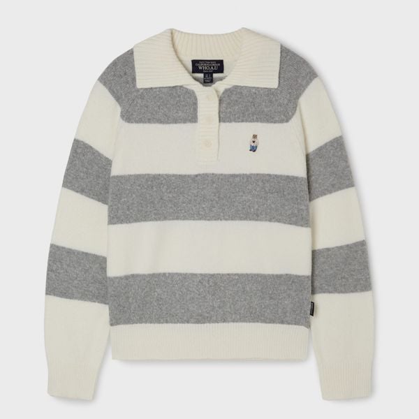 Áo Sweater Whoau Bokashi Stripe Collar Pullover Ivory - WHKAF4T32F