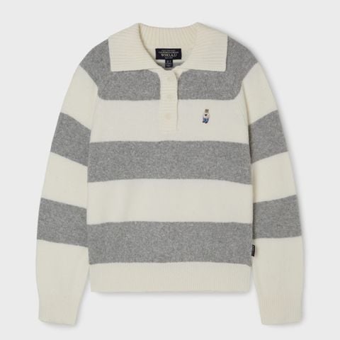 Áo Sweater Whoau Bokashi Stripe Collar Pullover Ivory - WHKAF4T32F