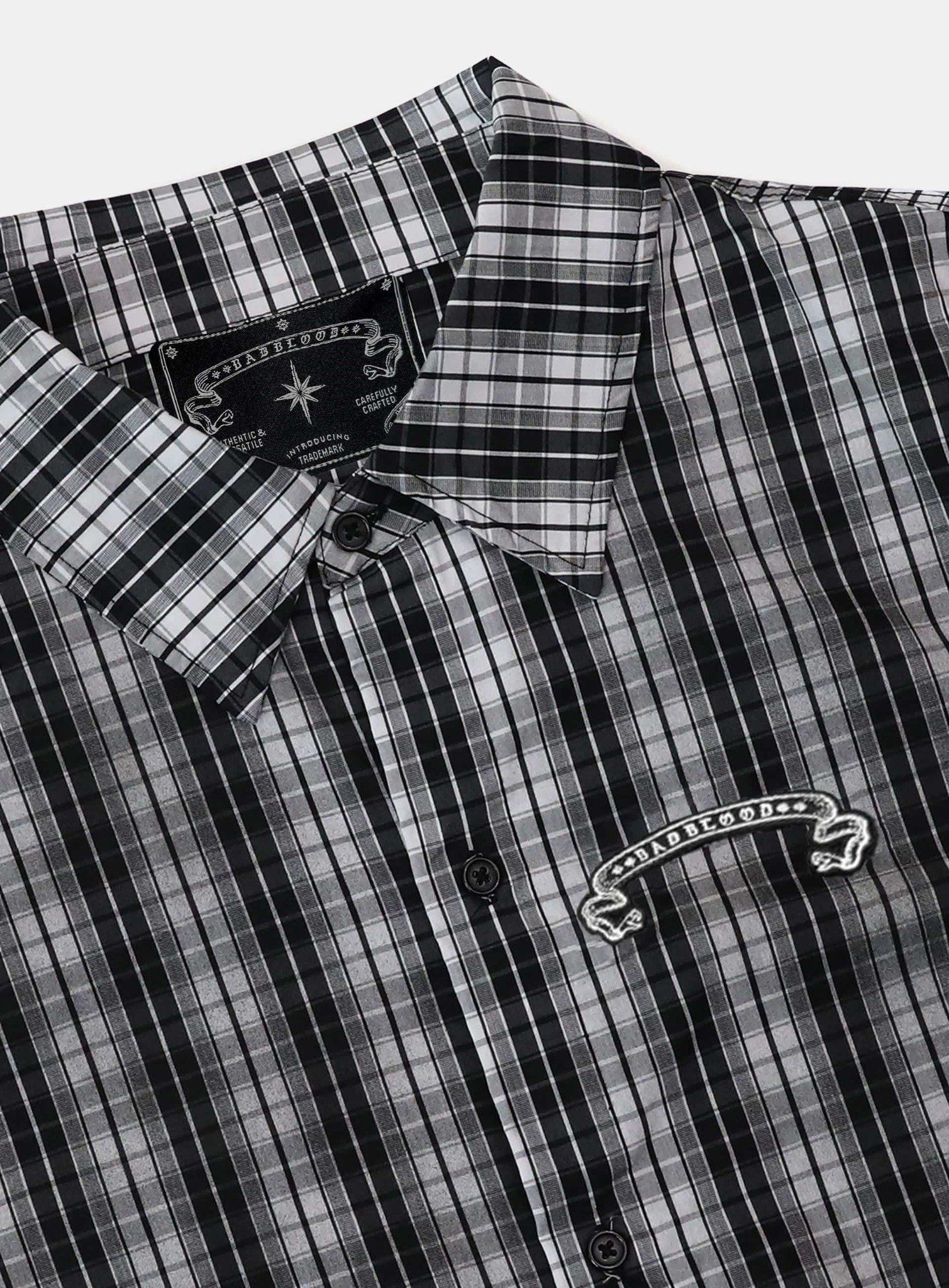  Áo Sơ Mi [Unisex] Badblood - [w-sht25-006] Cosmo Graphic Short Sleeve Shirt White Check 