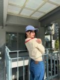  Áo Sweater MLB [Nữ] - Sporty Varsity Half-Zip Sweater NY Cream - 3FKPV0344-50CRD 