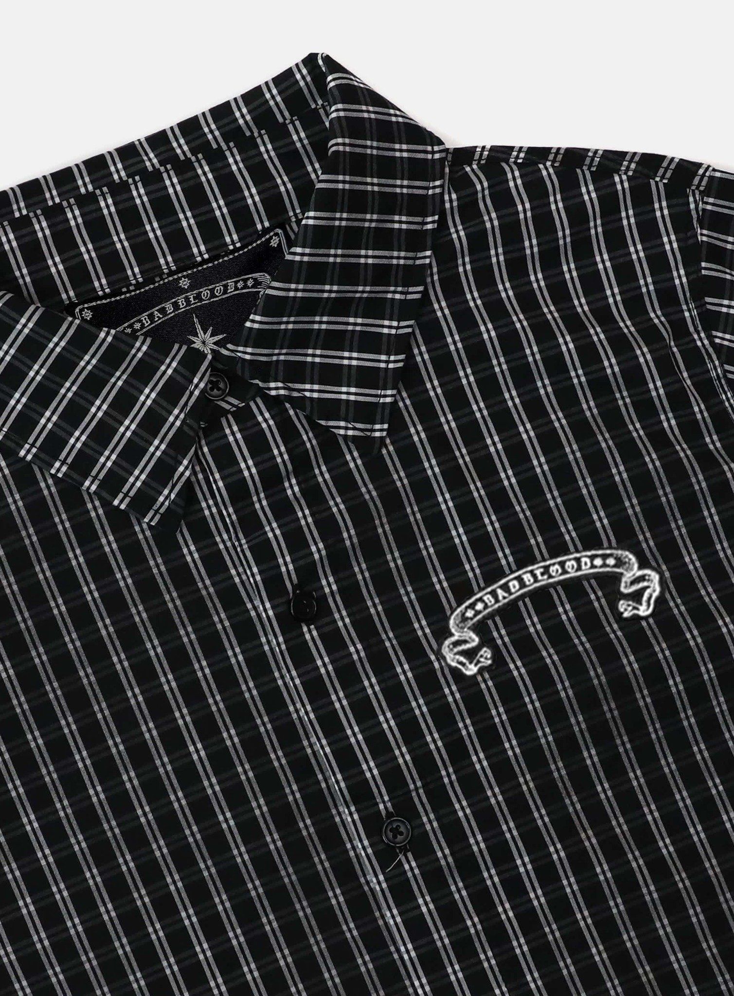  Áo Sơ Mi [Unisex] Badblood - [w-sht25-009] Cosmo Graphic Short Sleeve Shirt Black Check 