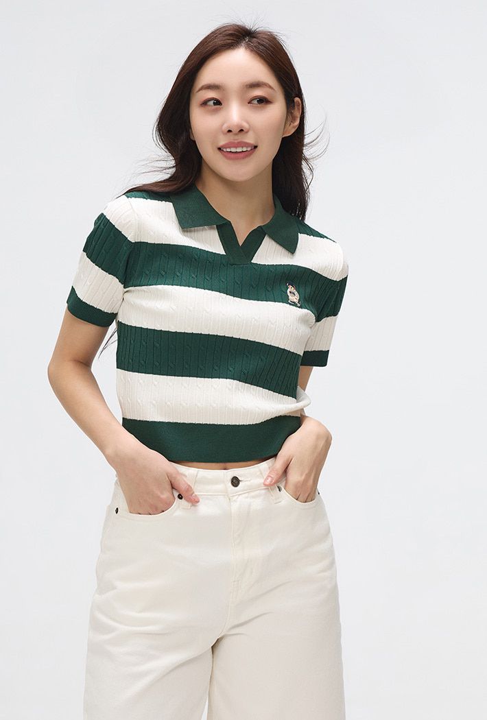  Áo Polo SPAO [Nữ] - Woody Cable Half-open Half-sleeve Knit - SPKWF24G51 