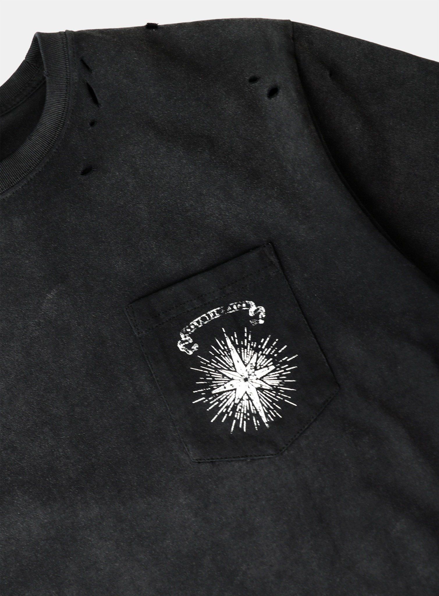  Áo Thun [Unisex] Badblood - [w-tee25-124] Cosmo Print Distressed Pocket T-Shirt - Black 