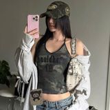  Áo Hai Dây [Nữ] Badblood - [w-tnk25-017] Vintage Club Halter Tank Green Camo 