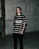  Áo Thun [Unisex] Badblood - [w-tee25-066] Curved Logo Dusty Stripe T-Shirt Black/Grey 