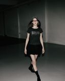  Áo Thun [Unisex] Badblood - [w-tee25-054] Curved Logo Dusty Ringer T-Shirt Black 