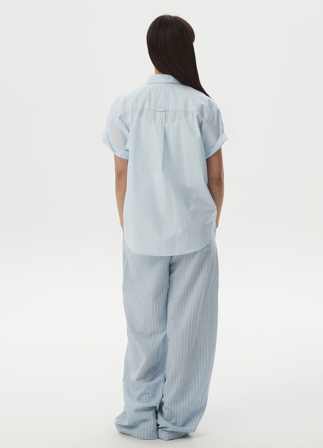  Áo Sơ Mi WHOAU [Unisex] - Steve Loose Fit Short Sleeve Shirts Blue - WHYAG2511F 