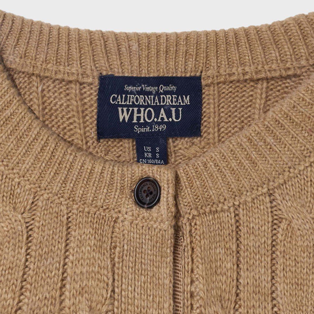  Áo Cardigan WHOAU [Nữ]- Steve Cable Cardigan Beige - WHCKF4901F 