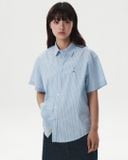  Áo Sơ Mi WHOAU [Unisex] - Steve Loose Fit Short Sleeve Shirts Stripe Blue - WHYAG2511F 