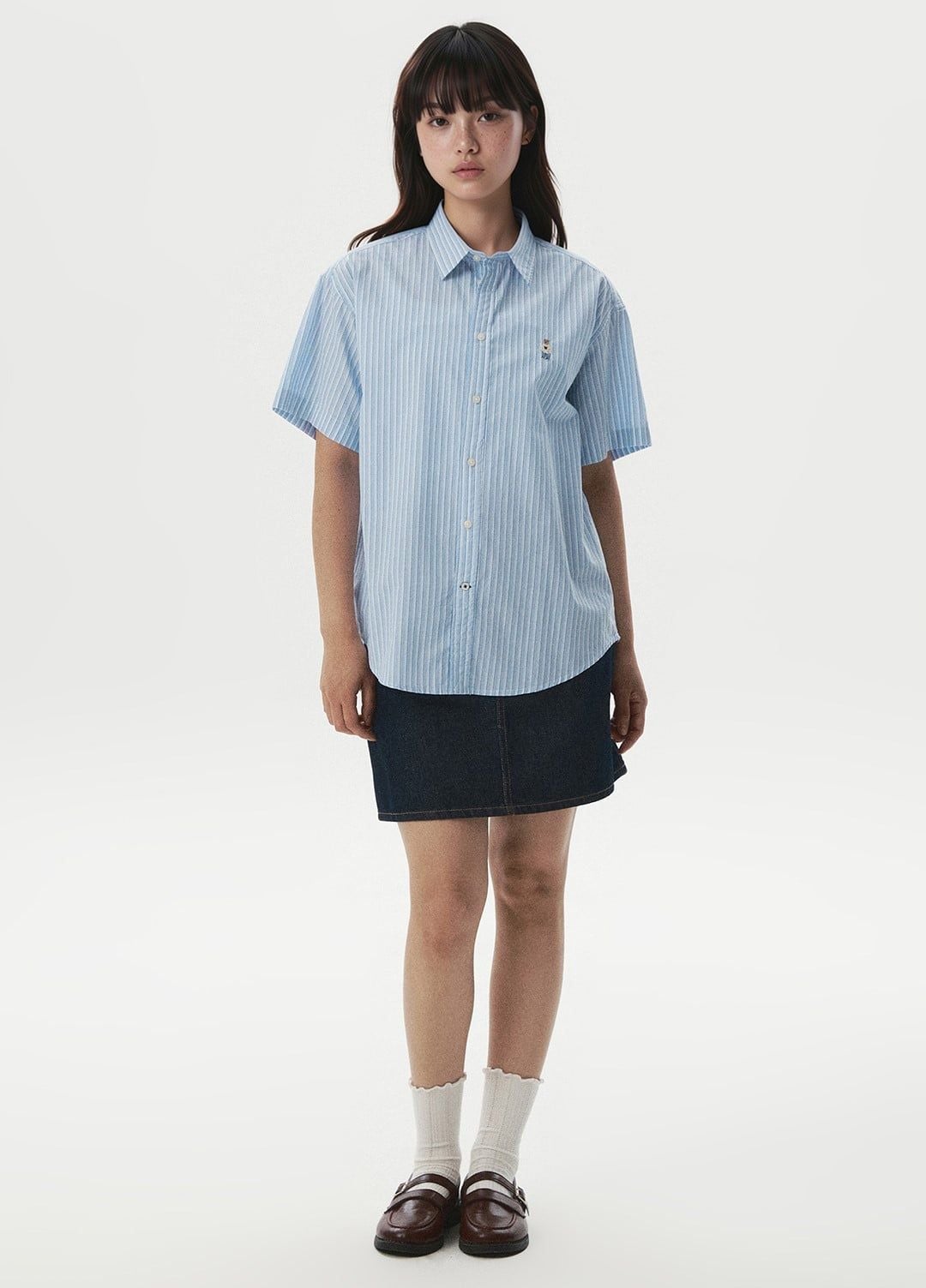  Áo Sơ Mi WHOAU [Unisex] - Steve Loose Fit Short Sleeve Shirts Stripe Blue - WHYAG2511F 