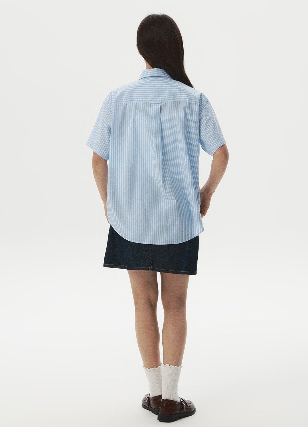  Áo Sơ Mi WHOAU [Unisex] - Steve Loose Fit Short Sleeve Shirts Stripe Blue - WHYAG2511F 