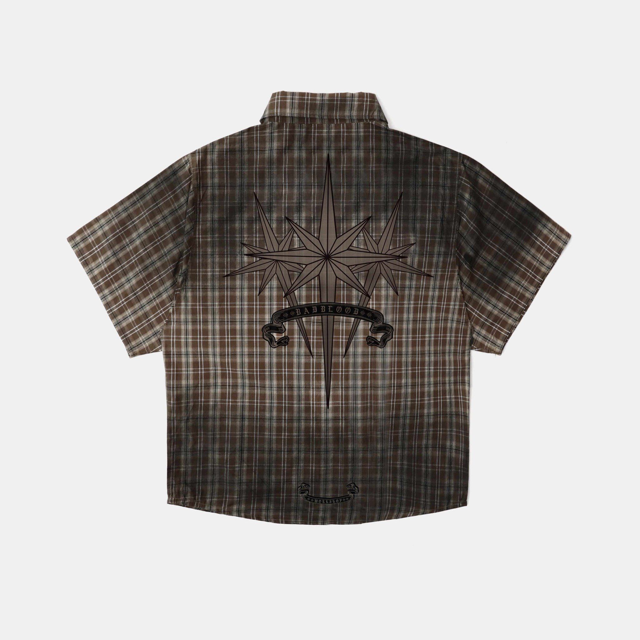  Áo Sơ Mi [Unisex] Badblood - [w-sht25-007] Cosmo Graphic Short Sleeve Shirt Brown Check 