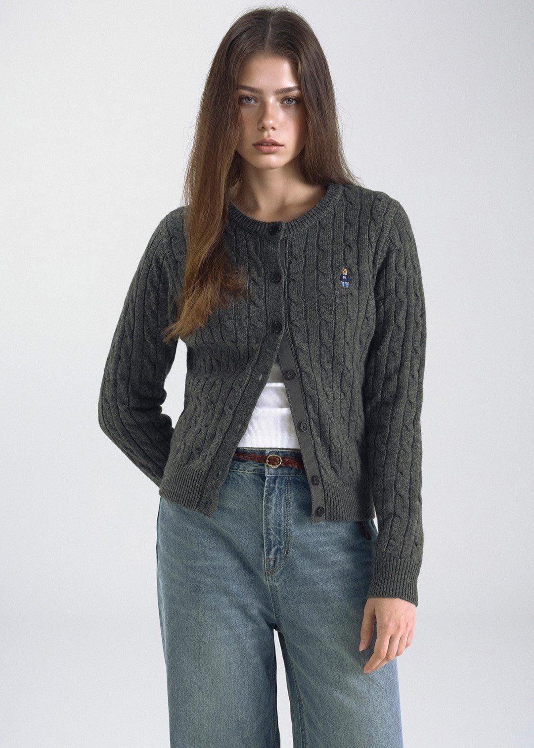  Áo Cardigan WHOAU [Nữ]- Steve Cable Cardigan Gray - WHCKF4901F 
