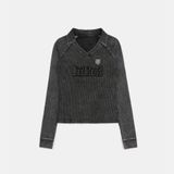  Áo Thun Dài Tay [Unisex] Badblood - [w-tee25-017] Rusty Denim V-Neck Black 