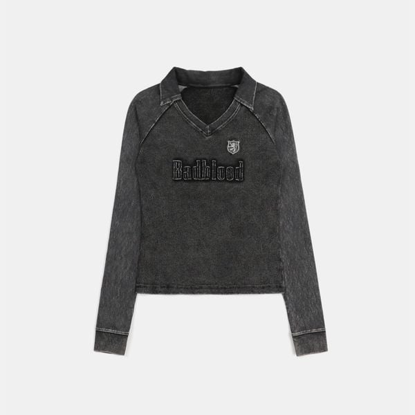 Áo Thun Dài Tay [Unisex] Badblood - [w-tee25-017] Rusty Denim V-Neck Black