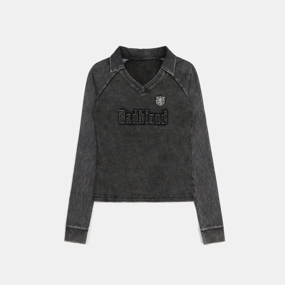  Áo Thun Dài Tay [Unisex] Badblood - [w-tee25-017] Rusty Denim V-Neck Black 