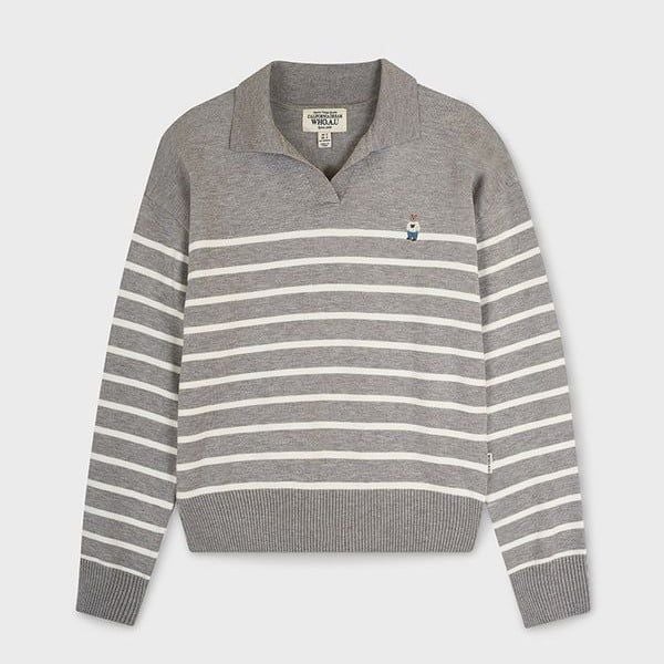  Áo Sweater Whoau [Nữ] - Steve Open Collar Stripe Pullover - WHKAG2343F 
