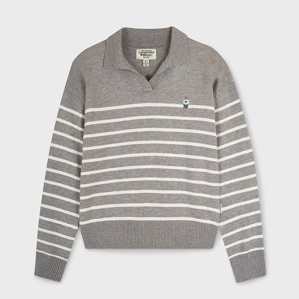  Áo Sweater Whoau [Nữ] - Steve Open Collar Stripe Pullover - WHKAG2343F 