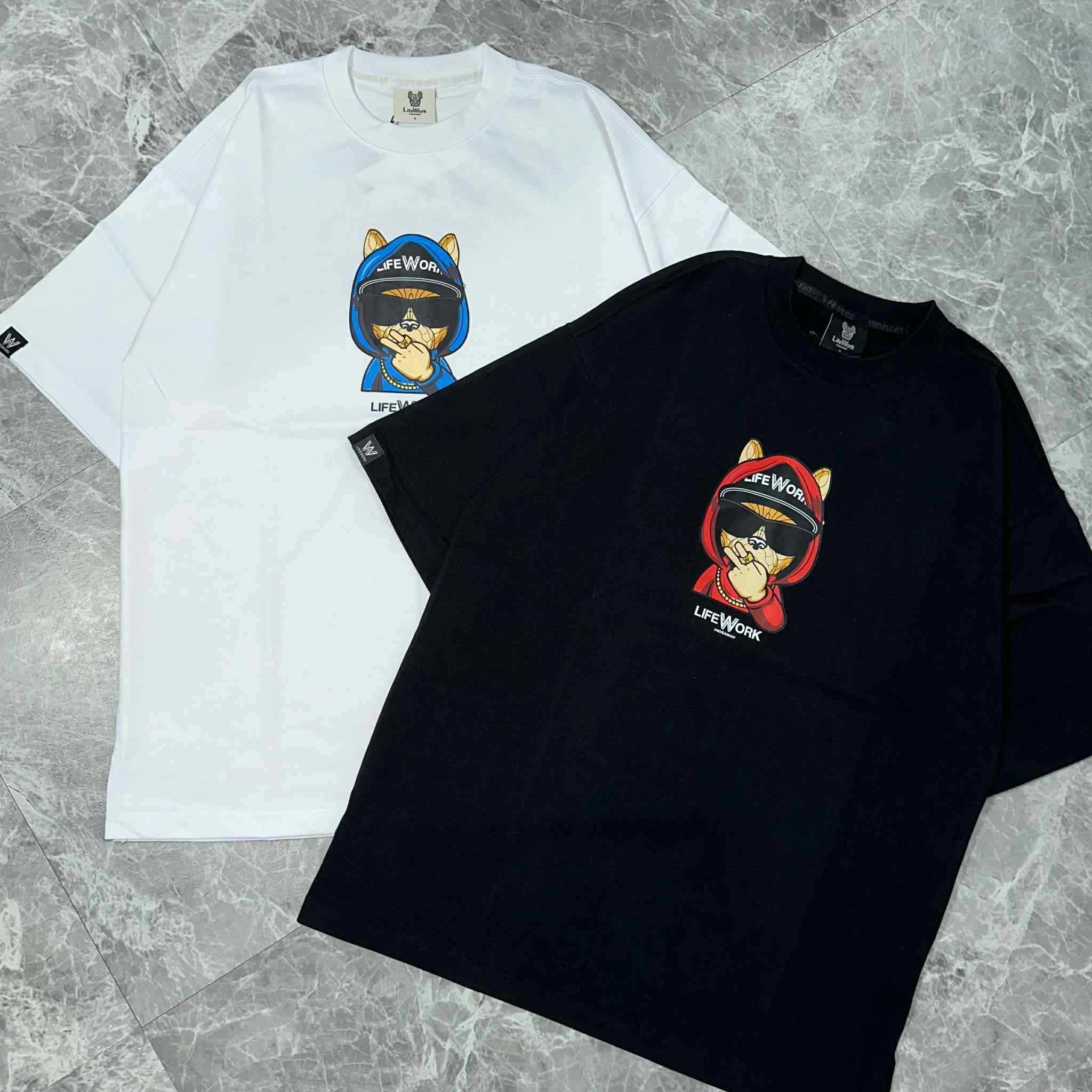  Áo thun Life Work [Unisex] - Peace Hip Dog White T-Shirt 