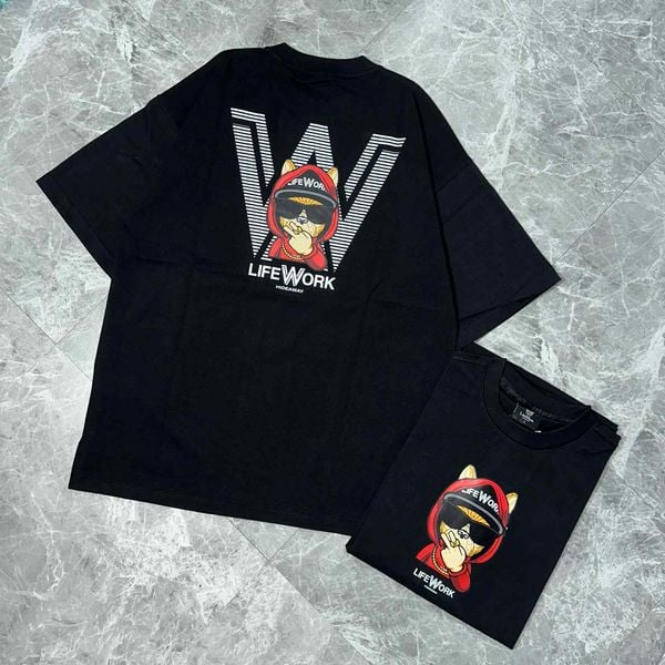 Áo thun Life Work [Unisex] - Peace Hip Dog Black T-Shirt