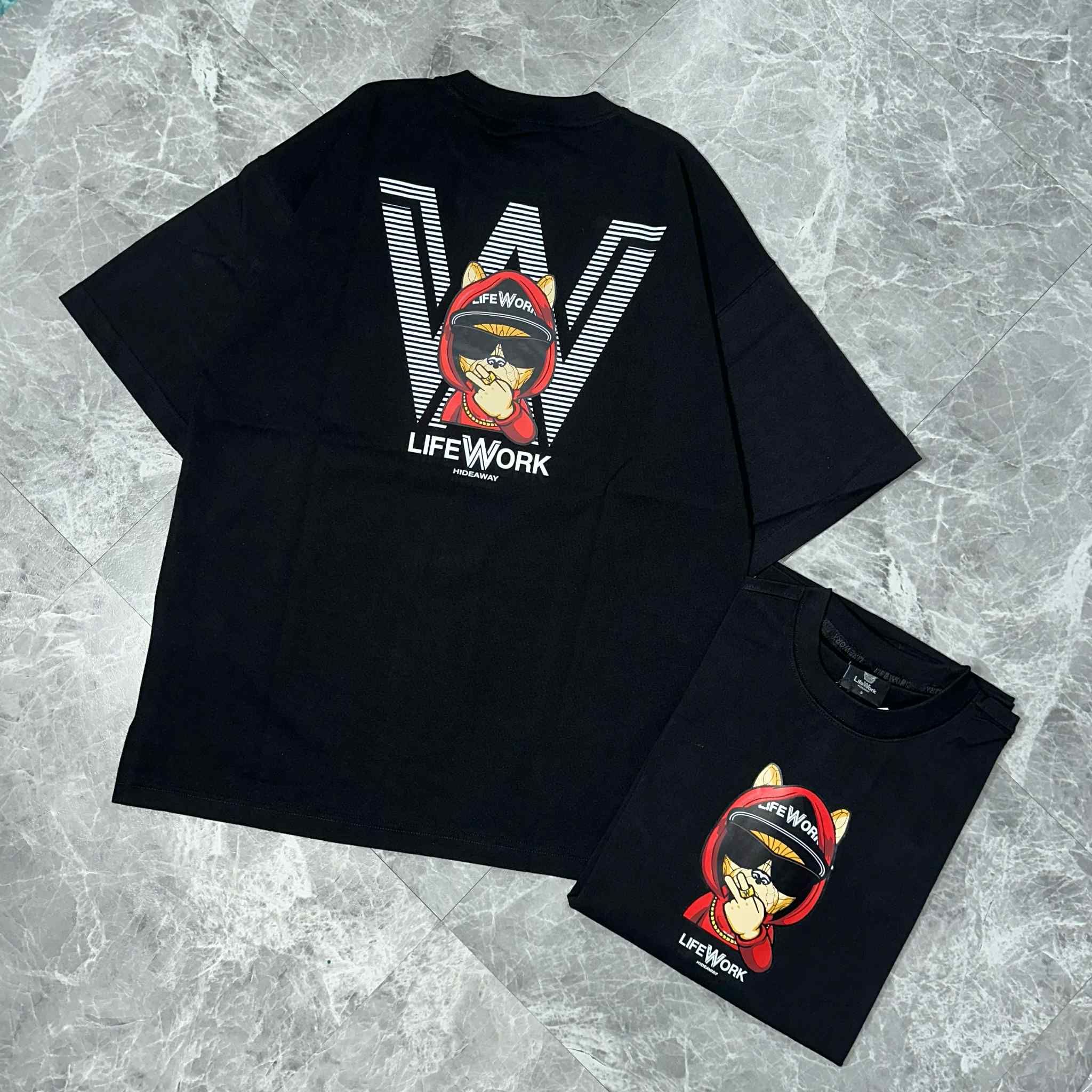  Áo thun Life Work [Unisex] - Peace Hip Dog Black T-Shirt 