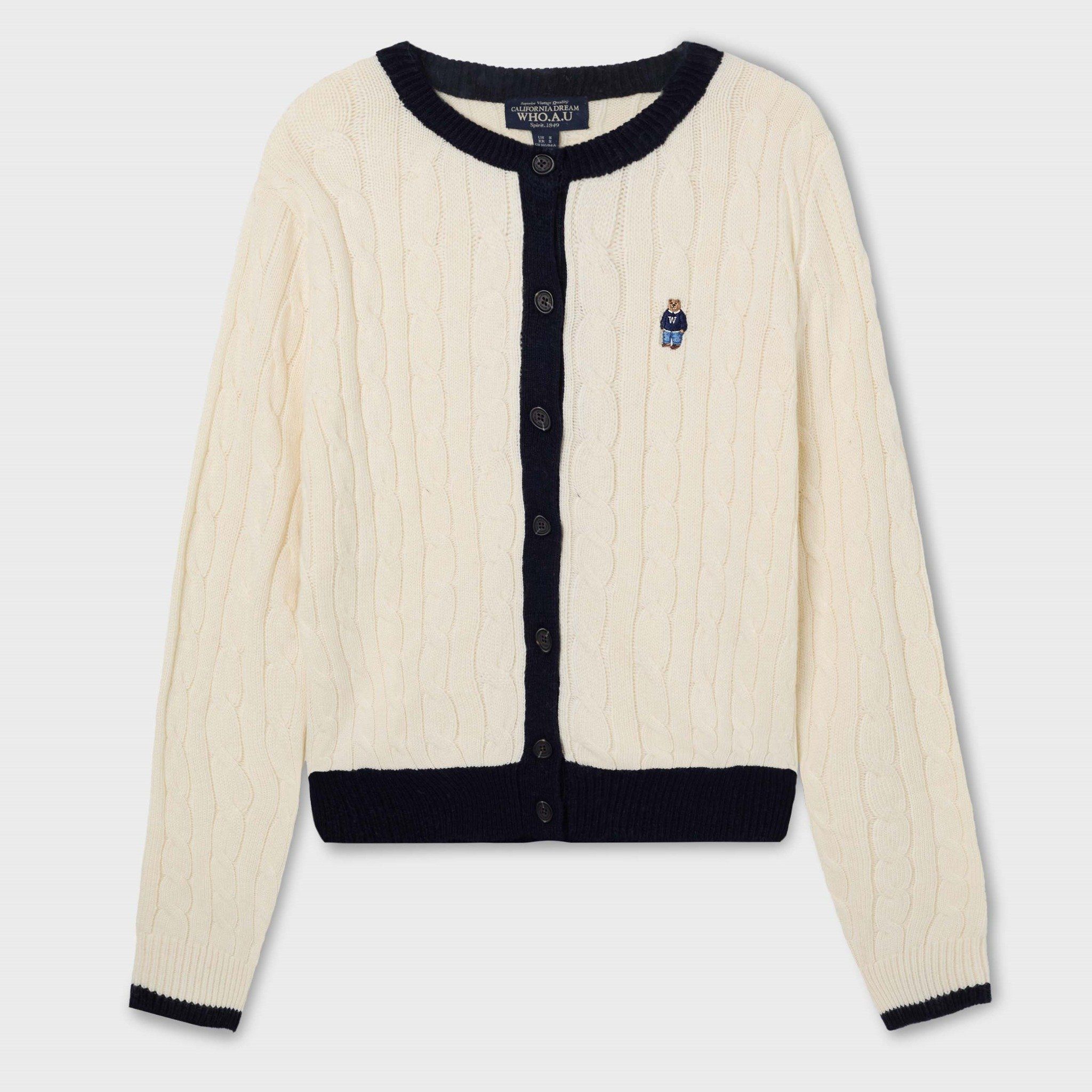  Áo Cardigan WHOAU [Nữ]- Steve Cable Cardigan Mix Cream - WHCKF4901F 