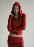  Áo Khoác [Unisex] Badblood - [w-hde24-035] Beyond Soft Hooded Zip-Up Slim Fit Carmine 