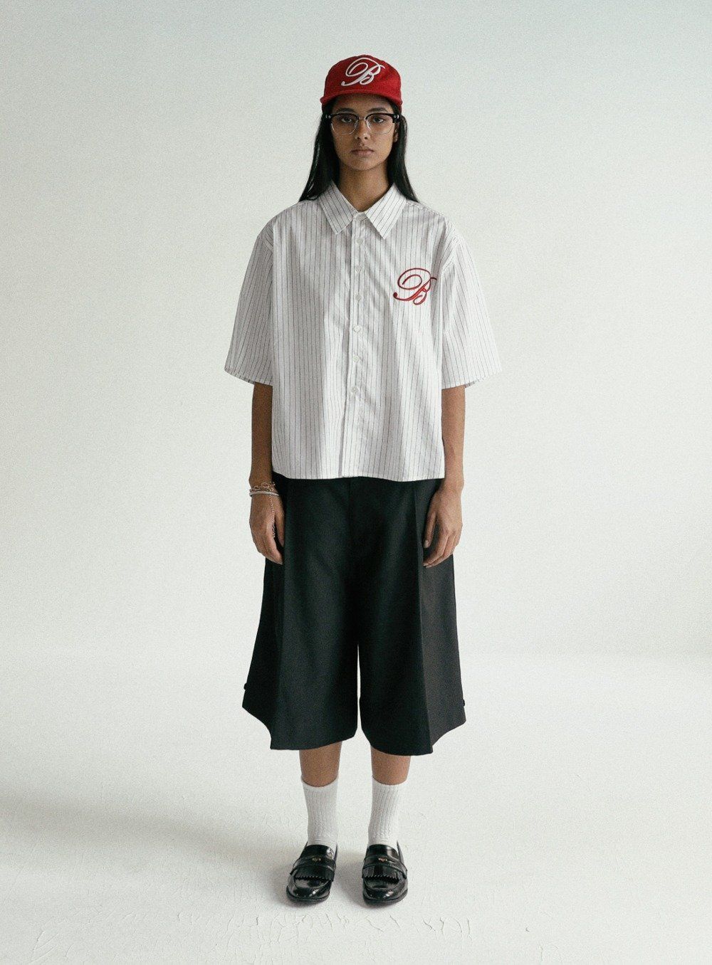  Áo Sơ Mi [Unisex] Badblood - [w-sht24-012] Classic Logo Short Sleeve Shirt White/Stripes 