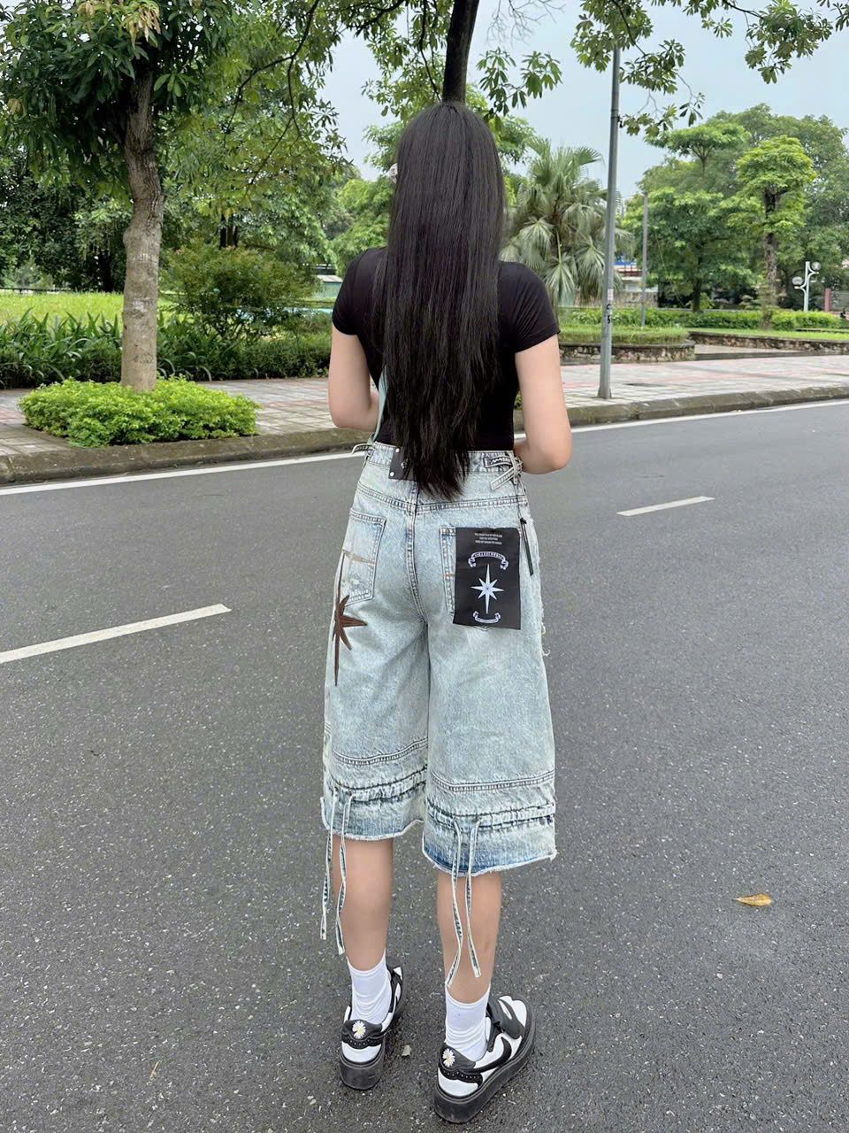  Quần Lửng [Unisex] Badblood - [w-srt25-030] Convex Denim Long Bermuda Pants - Light Blue 